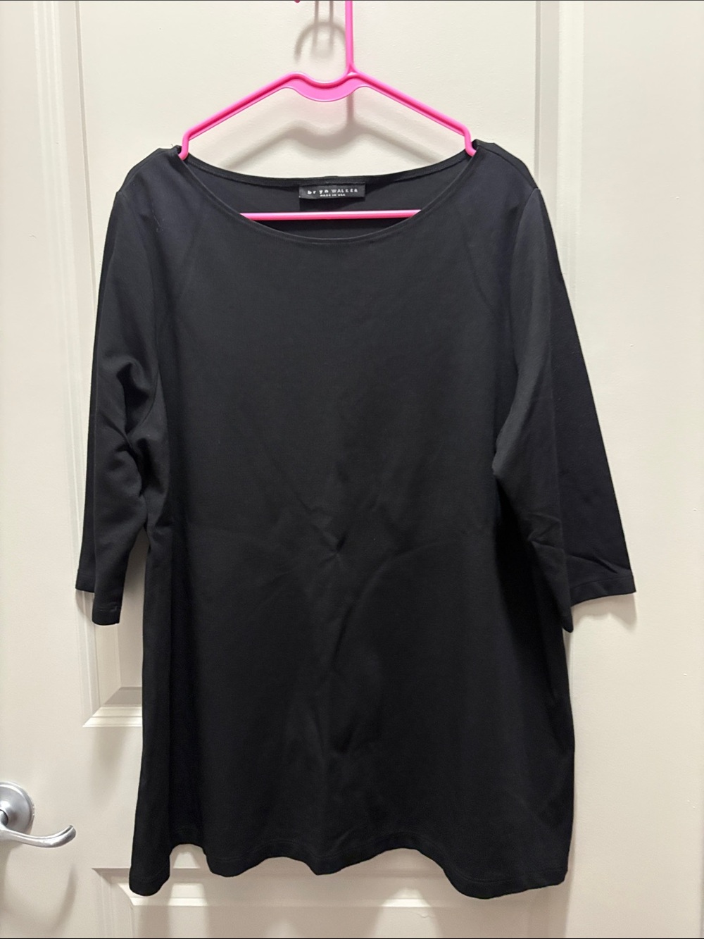 Bryn Walker Black Scoop-Neck Tunic with Three-Quarter Sleeves